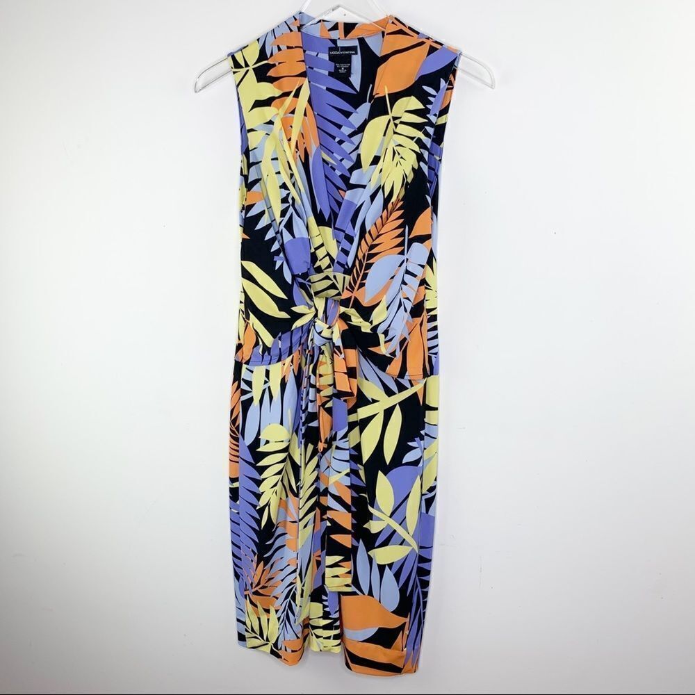 Moda International V-Neck Vivid‎ Colorful Tropical Sleeveless Dress Sz 8